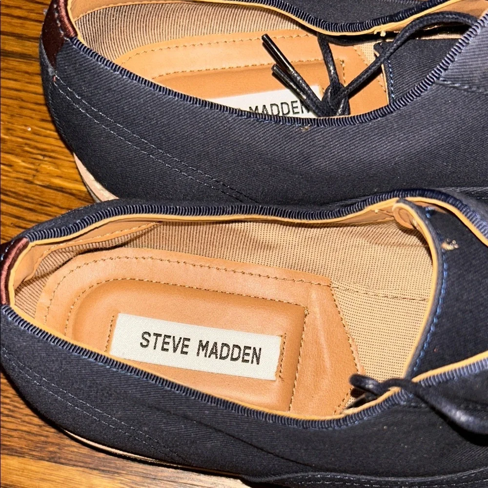 Steve Madden Black Canvas Derby Shoes with Tan Sole Men’s Size 13